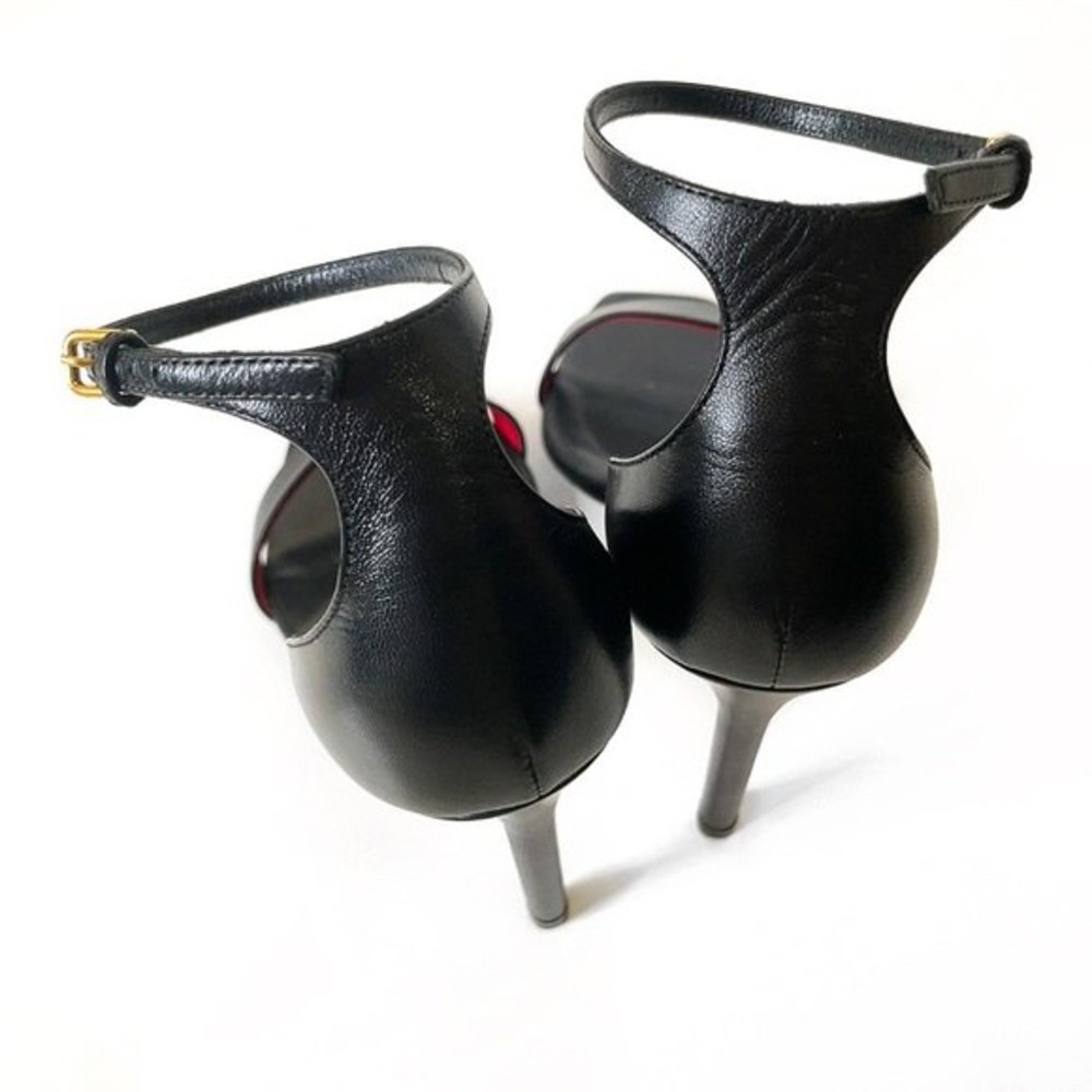 SAINT LAURENT PARIS Amber Leather Strap Heels in Nero Black - Picture 6 of 15